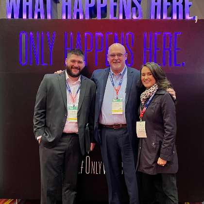 SnapDragon Associates photo of: James Darcy (Recruiter), Mark Barnard (CEO), and Chelsea Livingston (Executive Recruiter) at IBS Convention